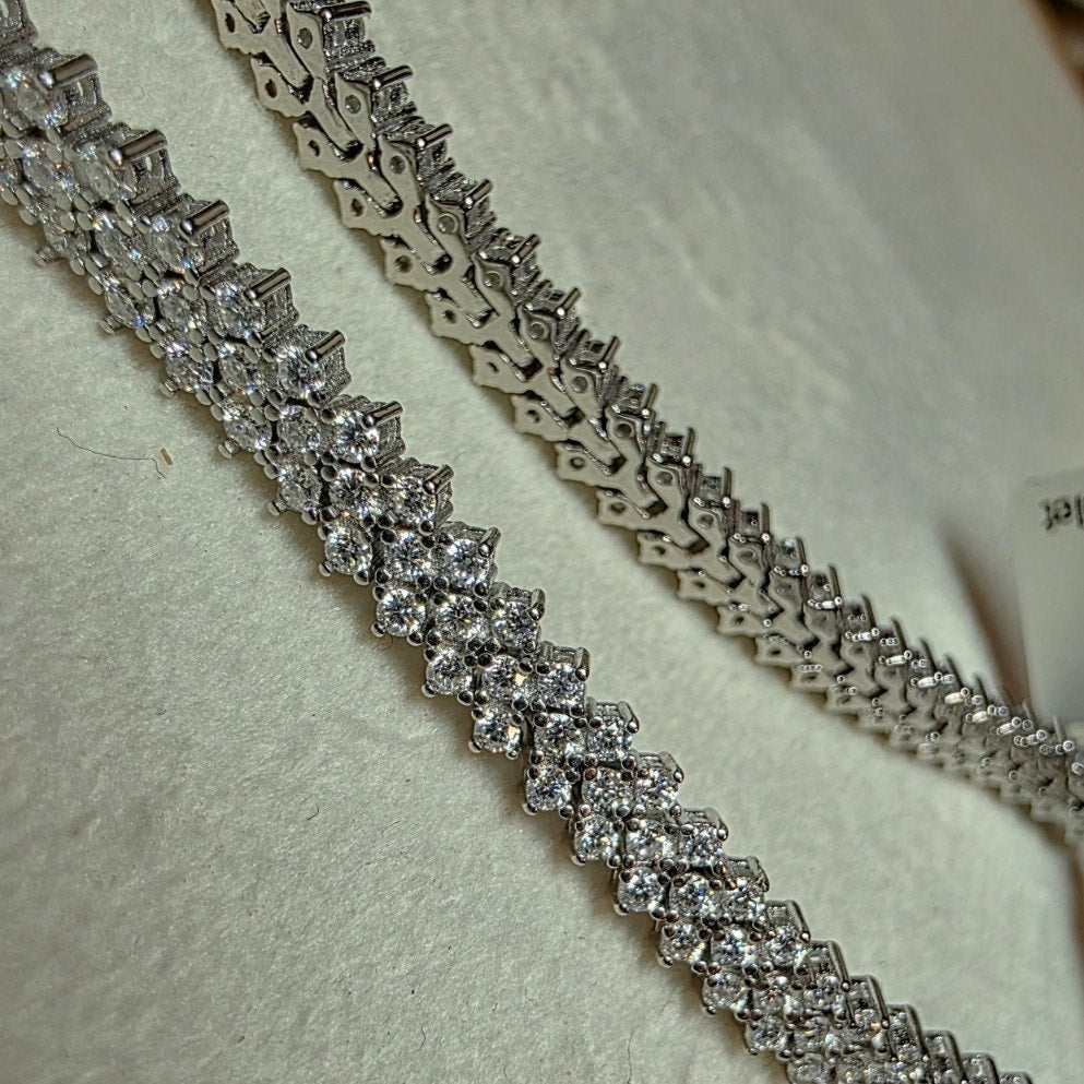 3.87ctw Moissanite Chevron Tennis Bracelet 7.5" 925 Sterling Silver Box Lock