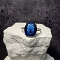 Oval Simulated Blue Sapphire Solitaire Ring in 925 Sterling Silver (Size 8)