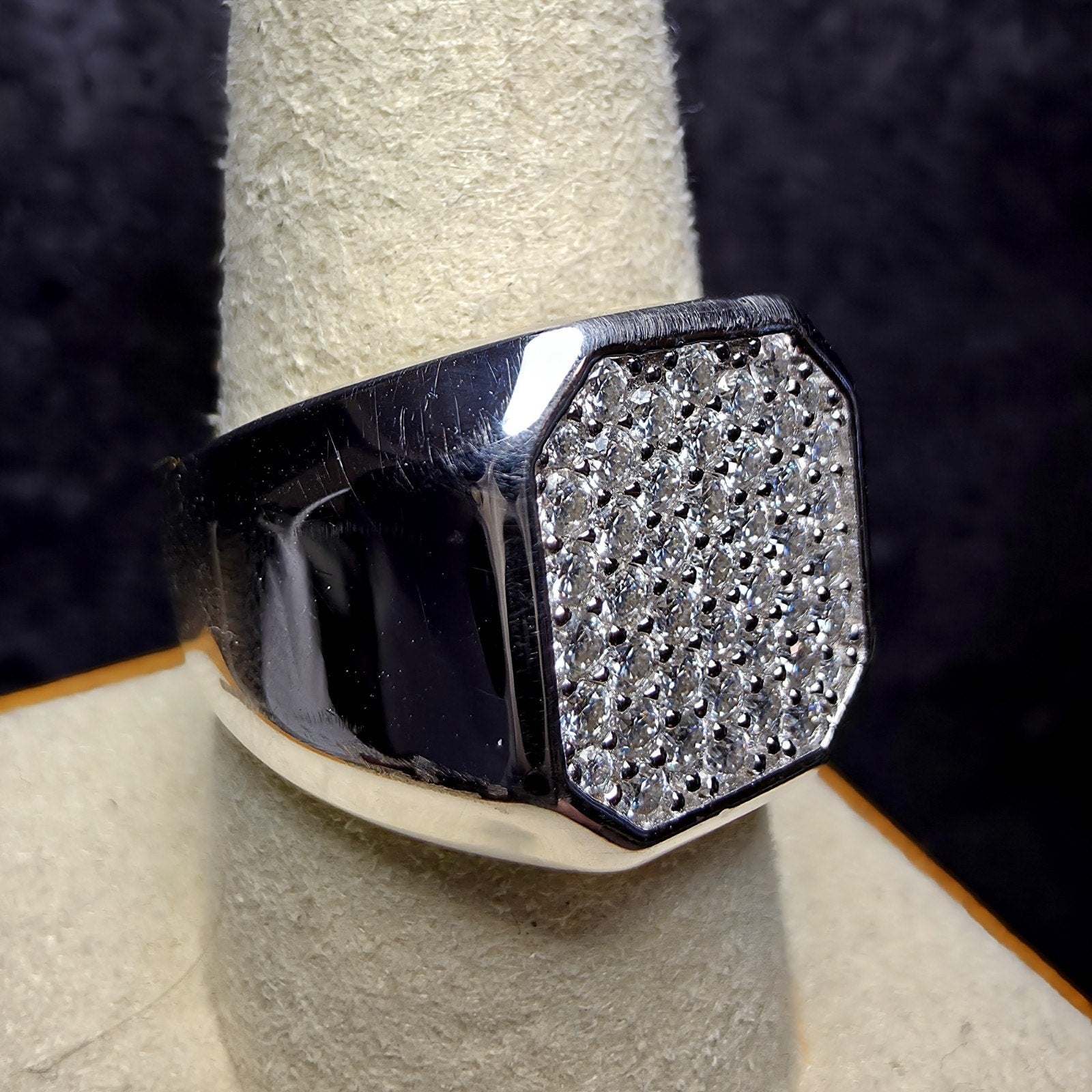 1.00 CTW Moissanite Pavé Signet Ring in 925 Sterling Silver Size 10