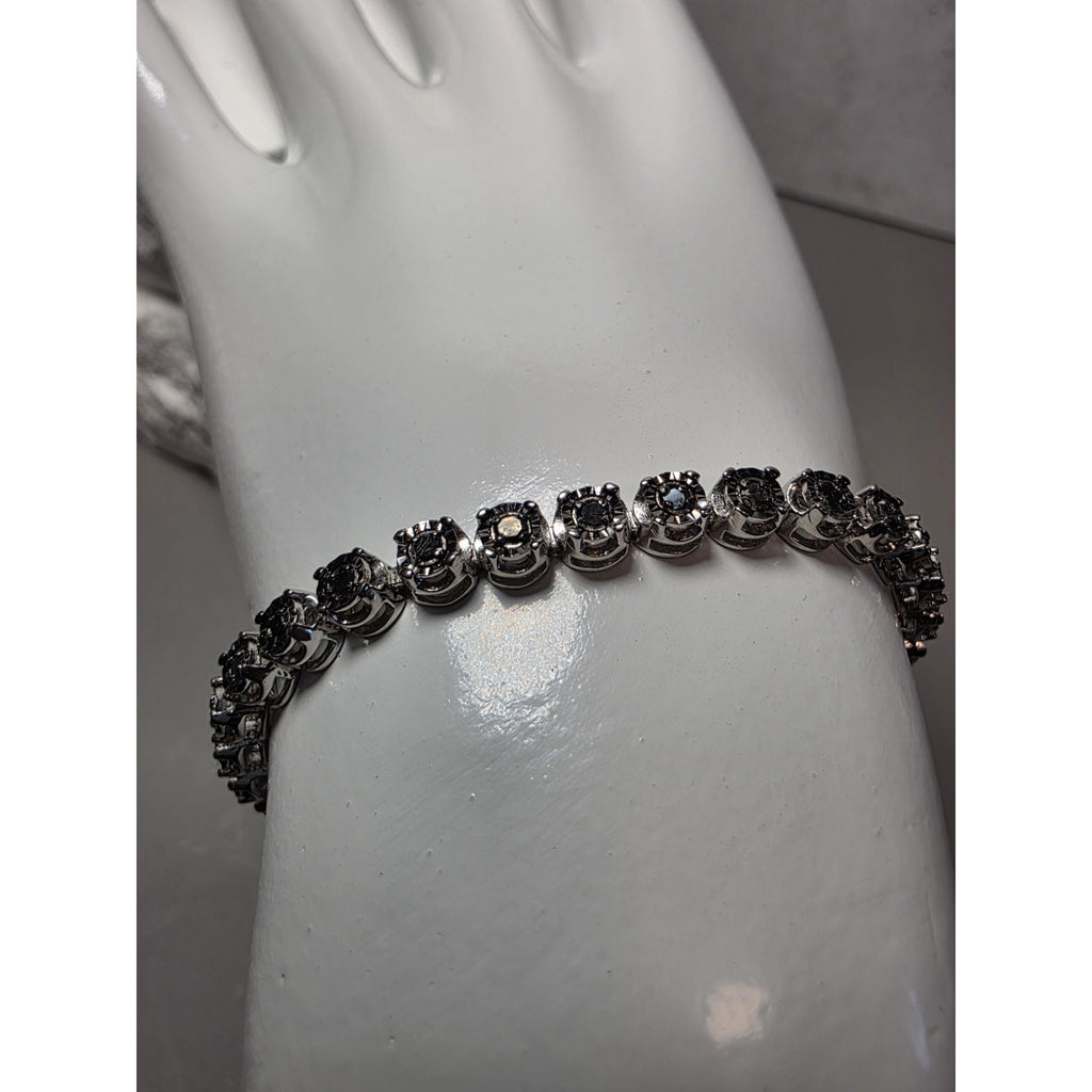 7" 4.4mm 1.0ctw Natural Black Diamond Tennis Bracelet 925 Sterling Silver