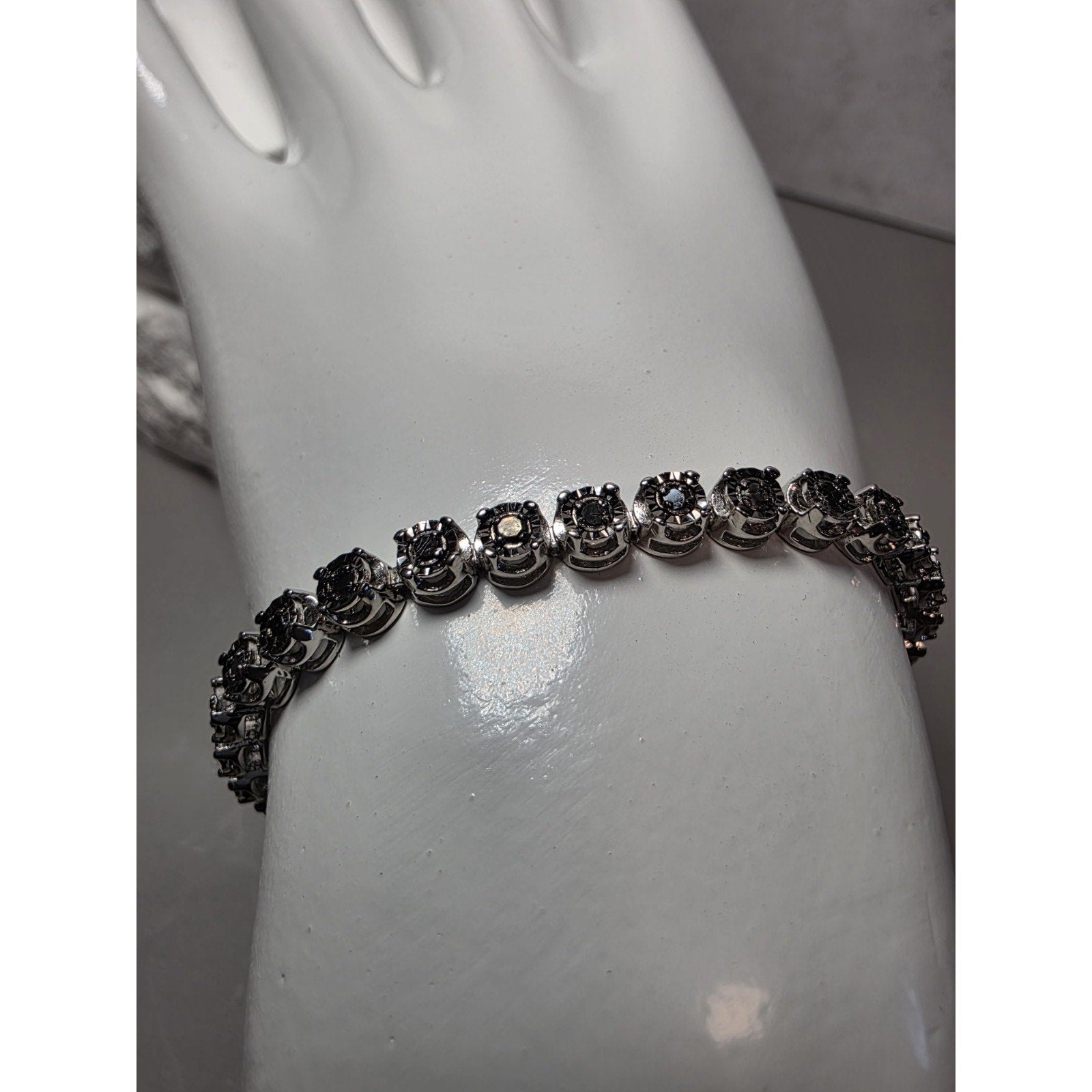 7" 4.4mm 1.0ctw Natural Black Diamond Tennis Bracelet 925 Sterling Silver