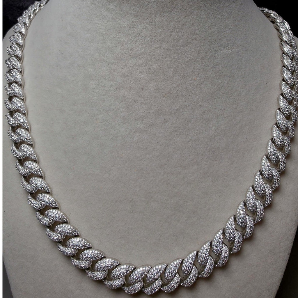 24" 10mm 22.80 CTW VVS D Moissanite Cuban Hollow Chain 925 Sterling Silver