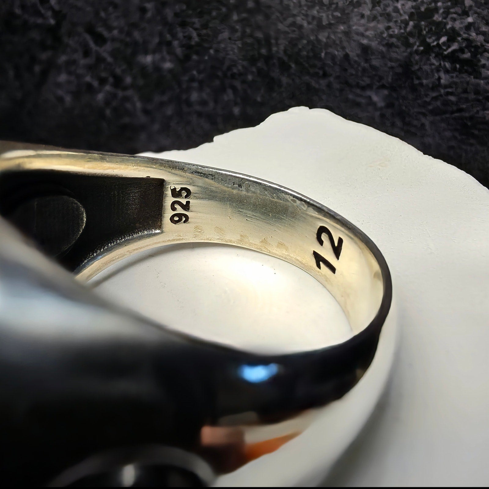 925 Sterling Silver Turquoise Signet Men's Ring – Crescent & Star Motif (Size 12.5)