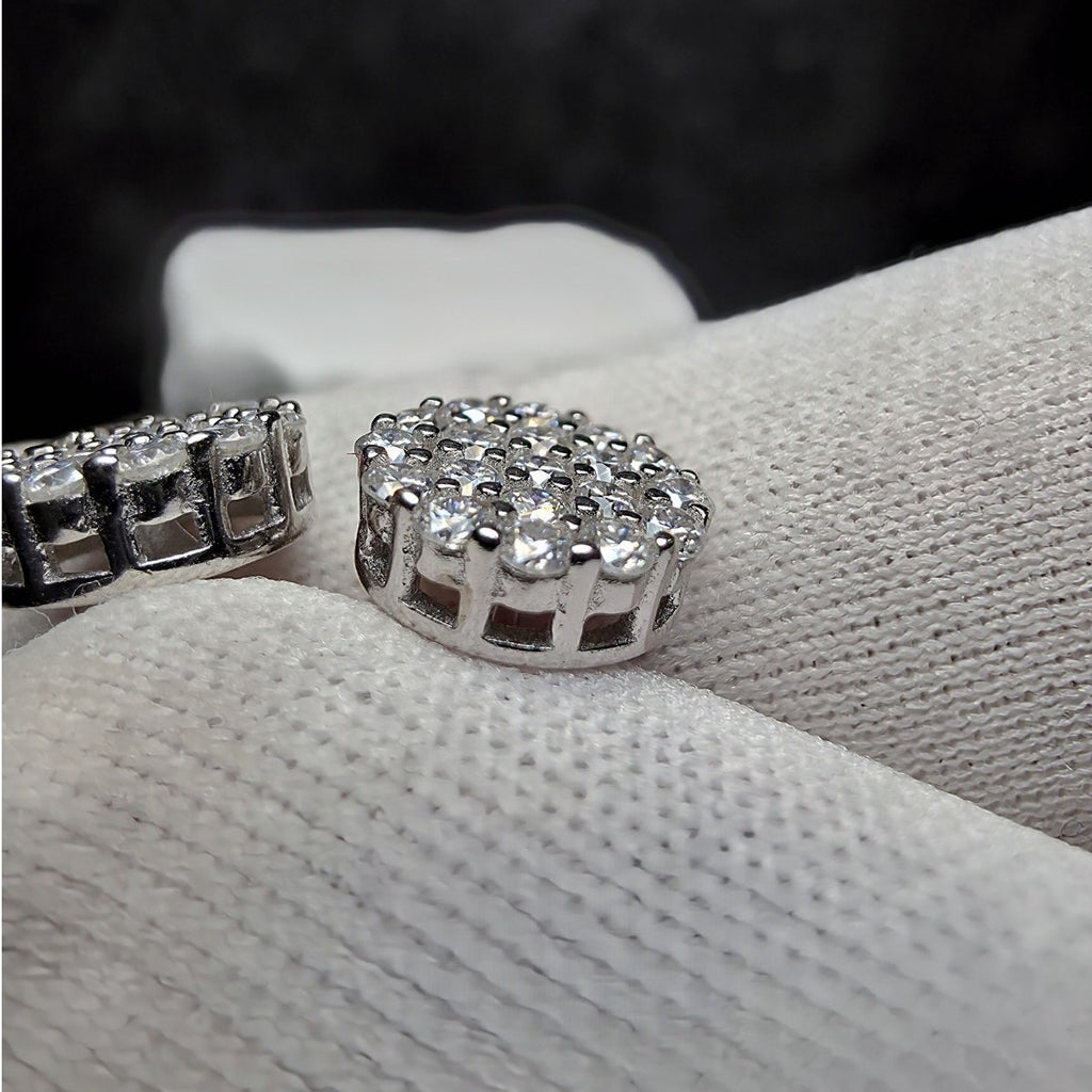 8mm 0.65ct Moissanite Cluster Earrings w/Screw Backs 925 Sterling Silver