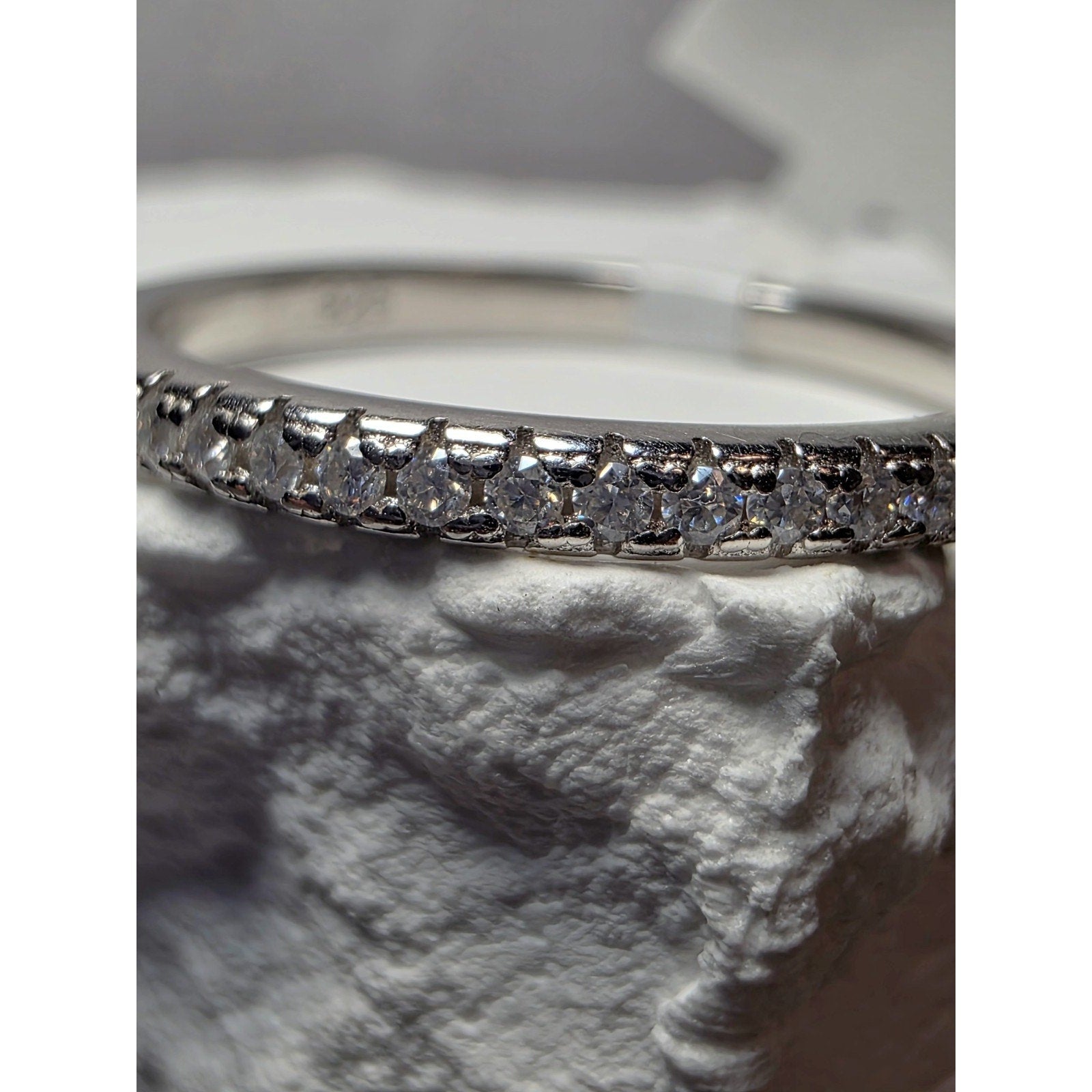 S8 0.18ctw Moissanite Half Eternity w/Rhodium Ring Solid 925 Sterling Silver