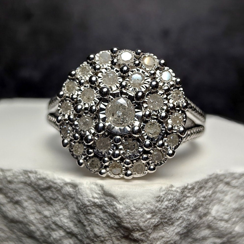 Size 7 Natural White Diamond 0.23ct Cluster Split Band Ring 925 Sterling Silver