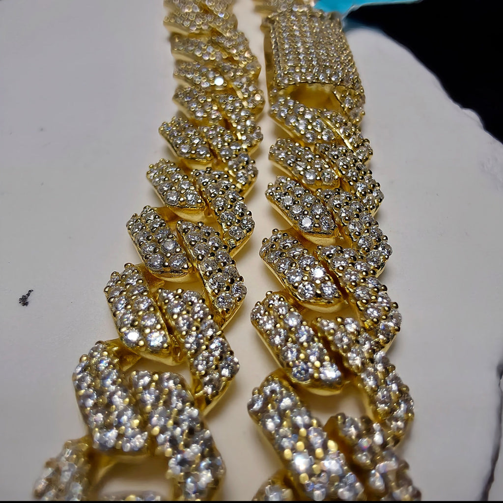 8mm Moissanite Monaco Cuban Bracelet in Gold Over Silver (4.93 CTW, 8", 23.09g)