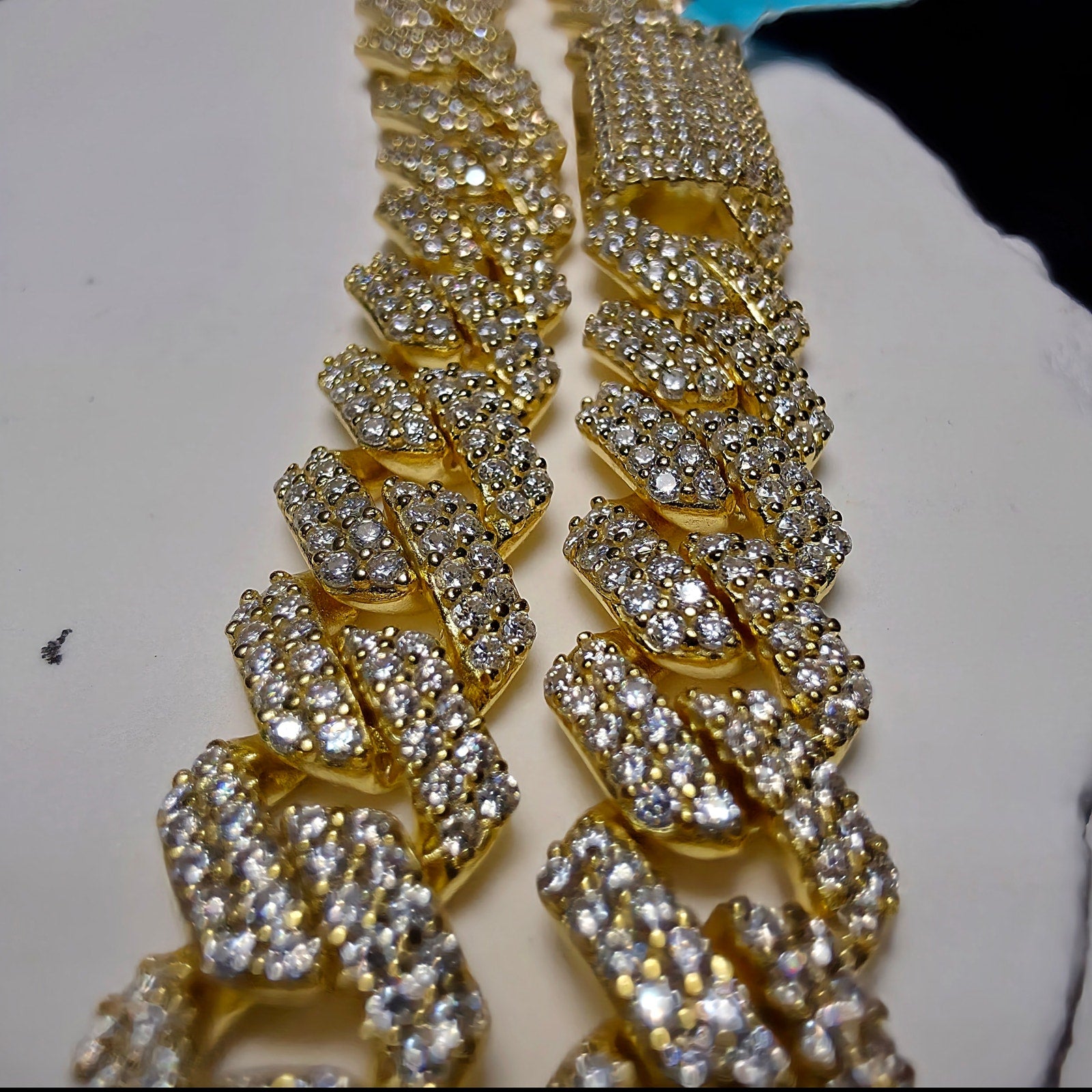 8mm Moissanite Monaco Cuban Bracelet in Gold Over Silver (4.93 CTW, 8", 23.09g)