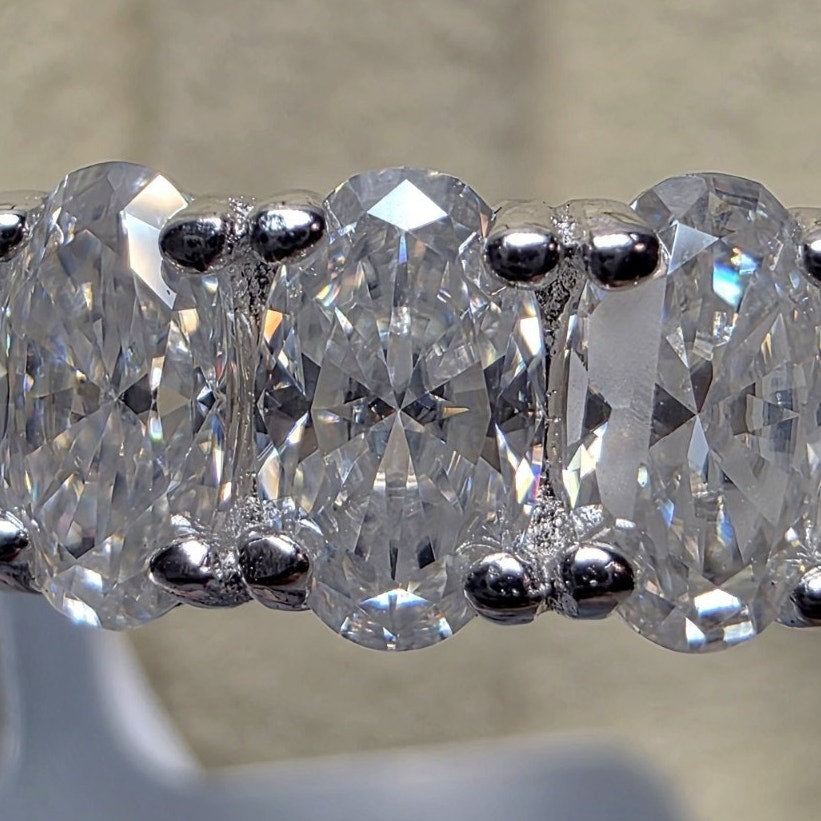 Size 7 2.16ctw Oval Moissanite Eternity Band 925 Sterling Silver
