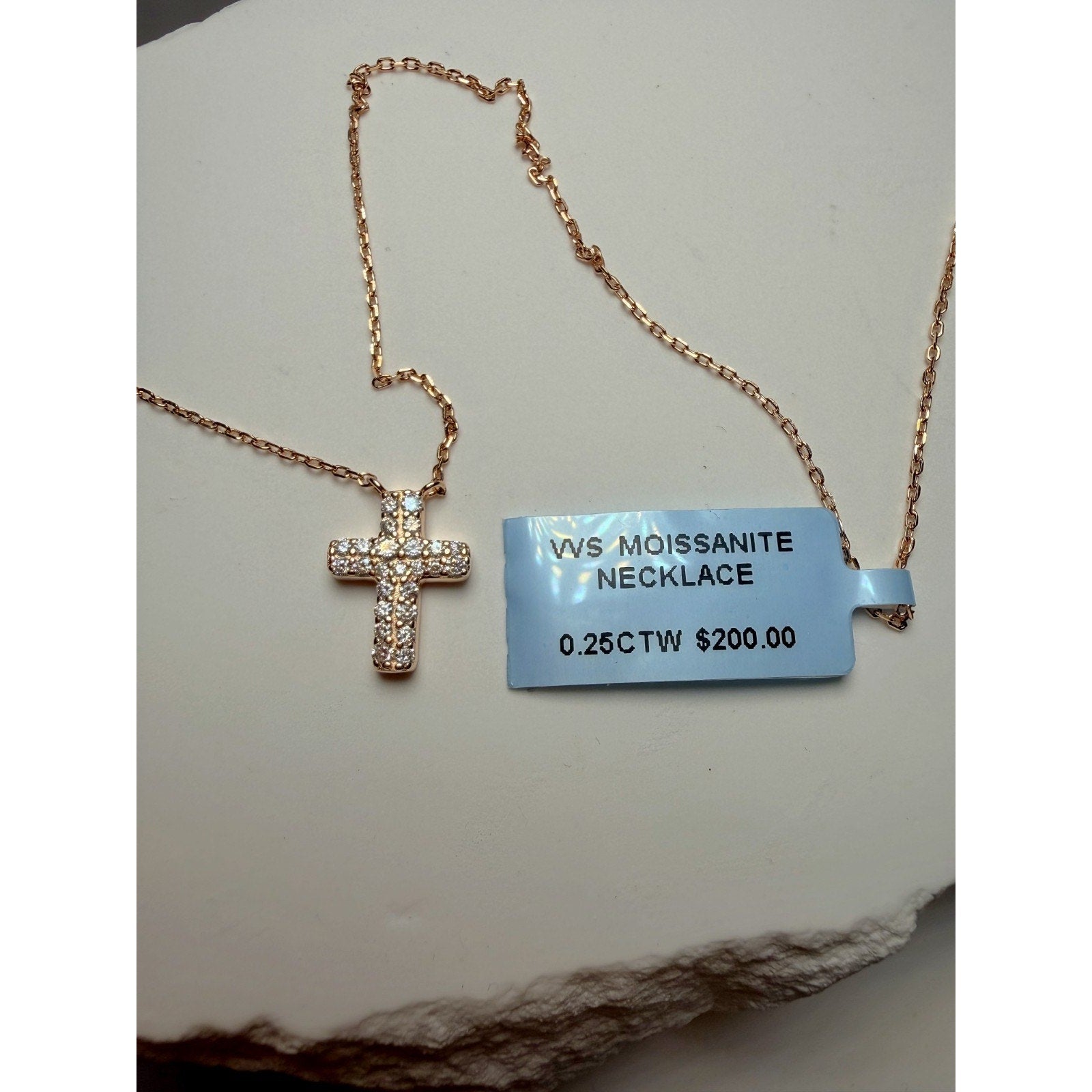 16+1" 0.25ctw VVS Moissanite Rose Gold Cross Necklace 925 Sterling Silver