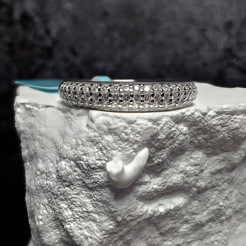0.89 CTW Moissanite Pavé Band Ring in 925 Sterling Silver – Size 7
