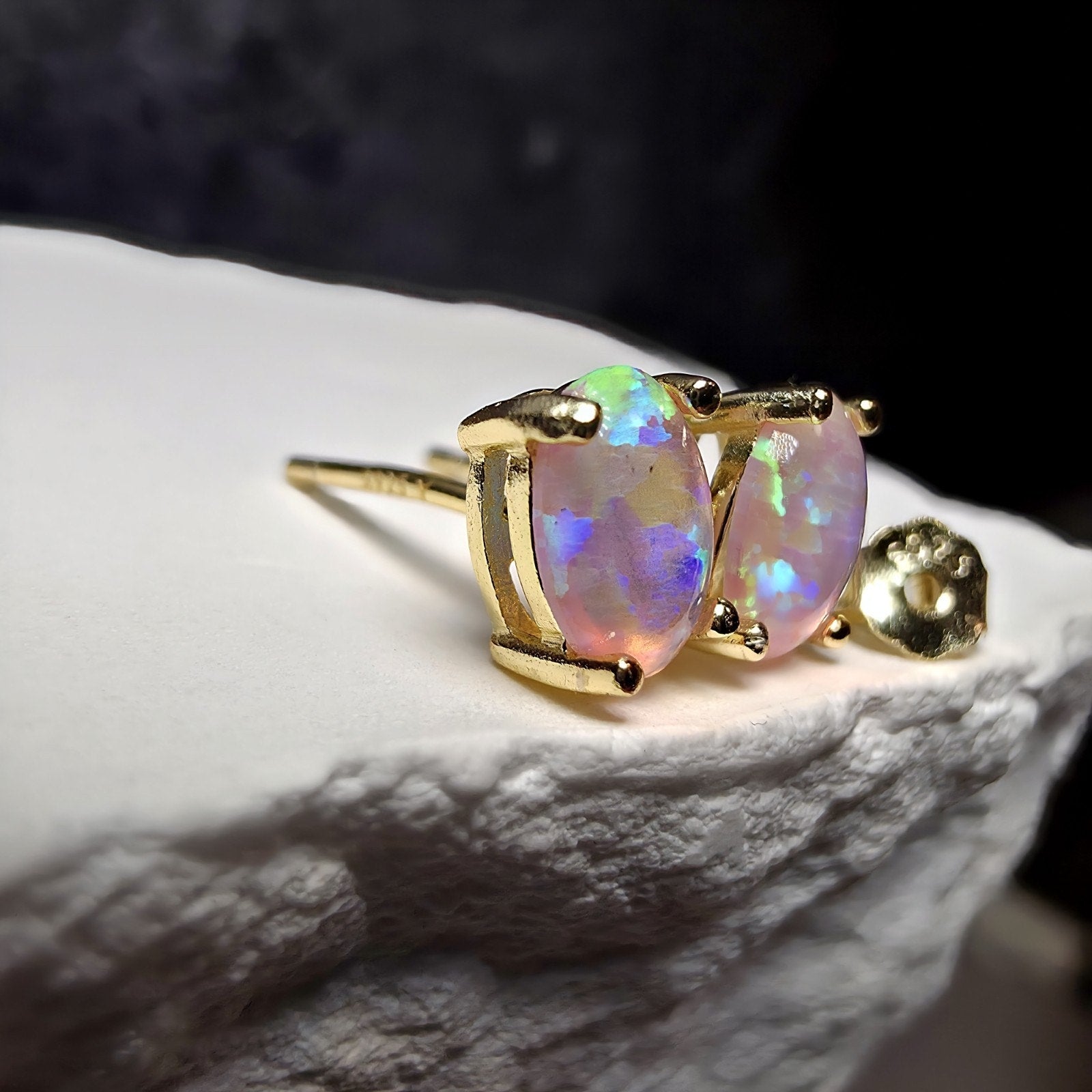 5mm Fire Opal Stud Earrings Gold Over 925 Sterling Silver w/Push Backs