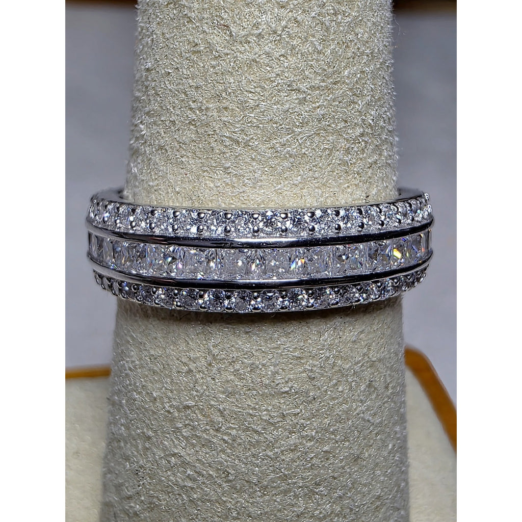 S8 2.61ctw Moissanite Three-Row Eternity Band 925 Sterling Silver