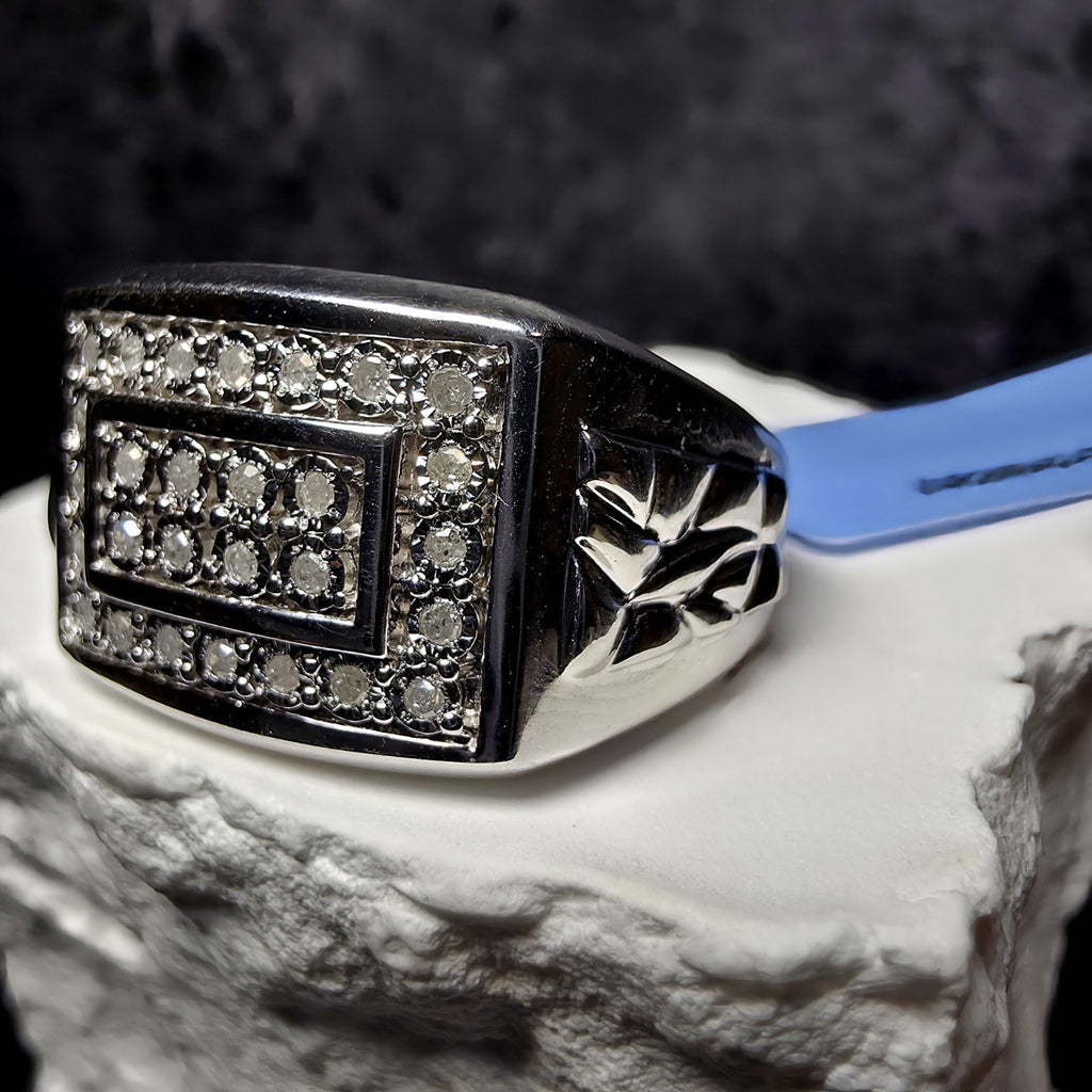 Men's 0.15 CTW Natural Diamond Signet Ring 925 Sterling Silver Band Size 10