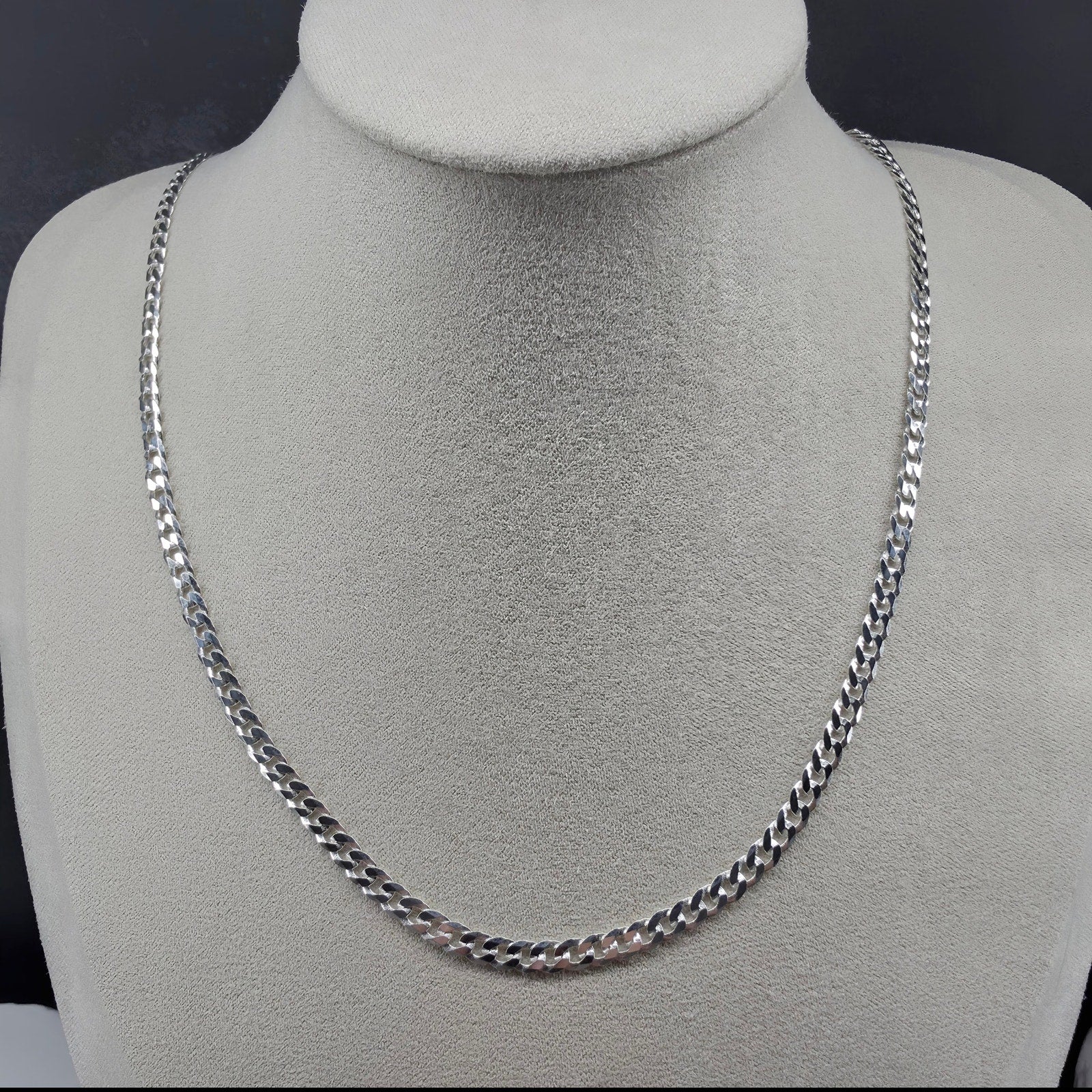 925 Sterling Silver 4mm Italian Flat Cuban Curb Chain 24" (11.10g)