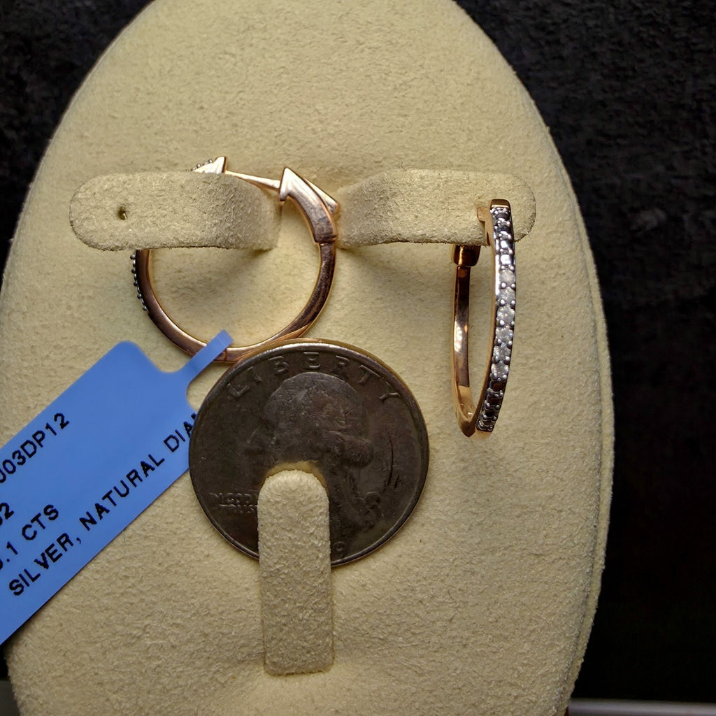 0.10 CTW Natural Diamond Hoop Earrings in Rose Gold-Plated 925 Sterling Silver