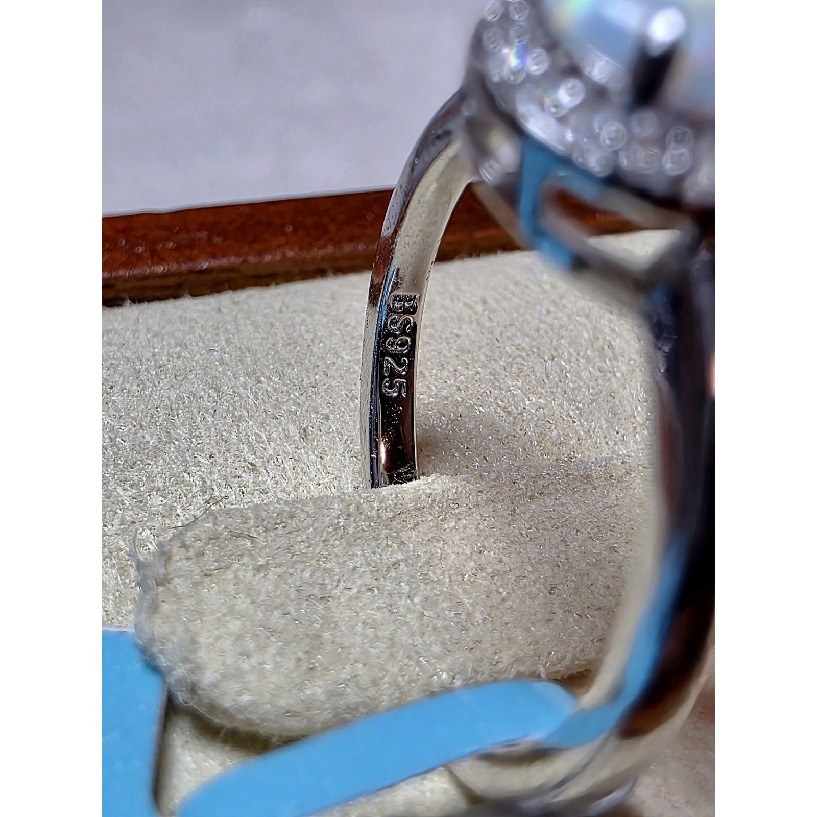S5 Natural Opal Moissanite Halo Ring 925 Sterling Silver Stamped