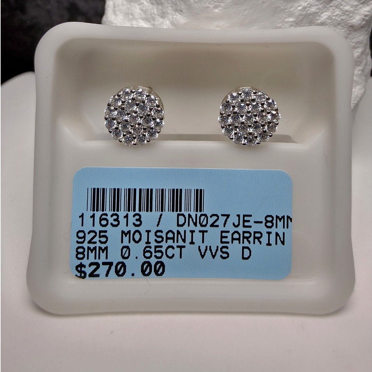 8mm 0.65ct Moissanite Cluster Earrings w/Screw Backs 925 Sterling Silver