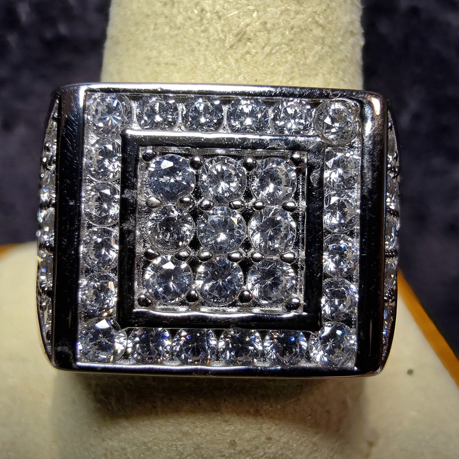Men's 925 Sterling Silver Cubic Zirconia Square Signet Ring - Size 11