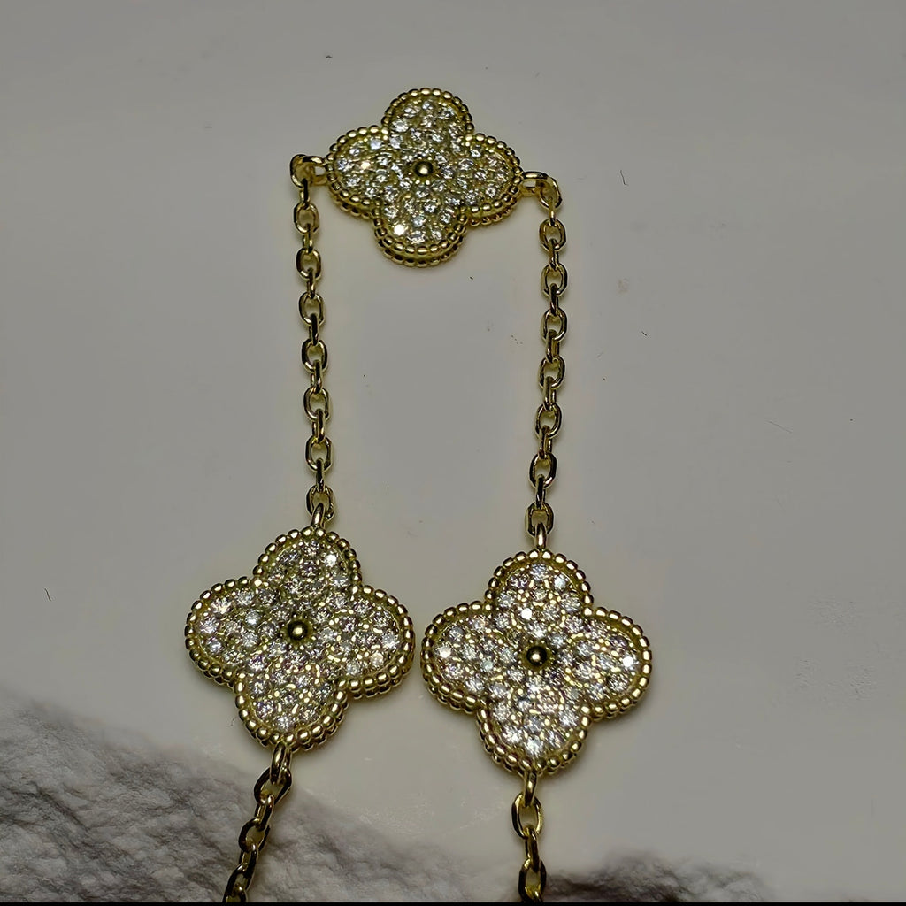 0.48CTW Moissanite Pavé Clover Station Bracelet Gold 925 Sterling Silver 7"+1"