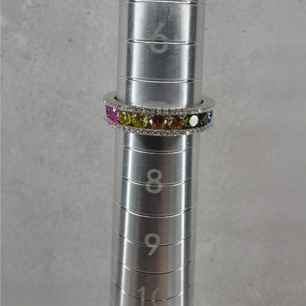 Size 7 925 Sterling Silver 5mm Rainbow CZ Eternity Band Ring