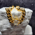 3.30 CTW Emerald-Cut VVS/D Moissanite Cuban Bracelet in Gold Over Silver (4.4mm, 7")
