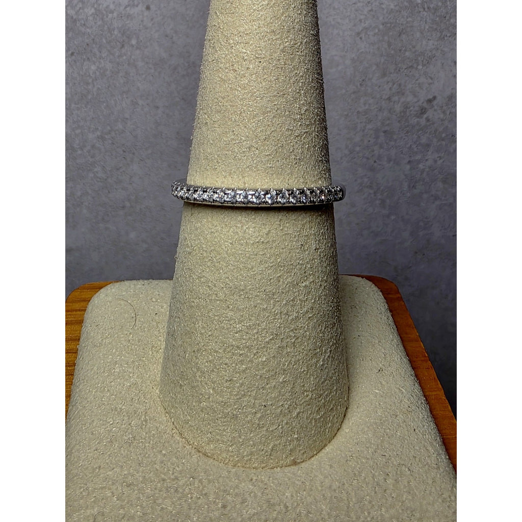 S8 0.18ctw Moissanite Half Eternity w/Rhodium Ring Solid 925 Sterling Silver