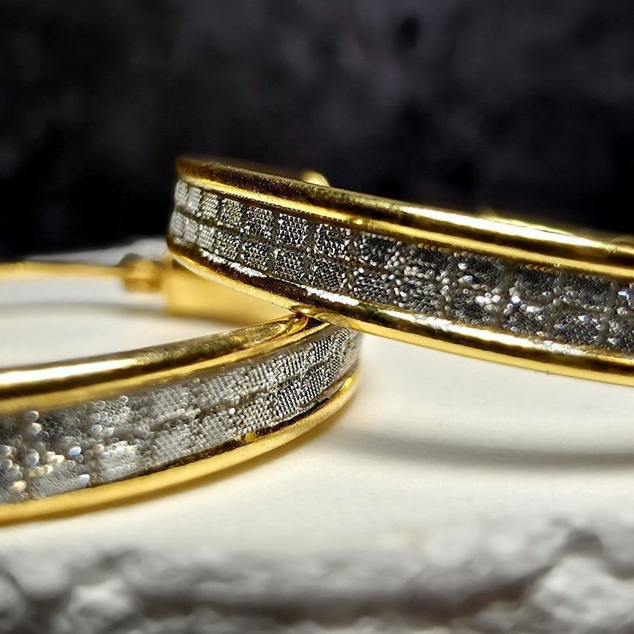 Crystal Dust Pave Hoop Earrings Gold Plated 925 Sterling Silver