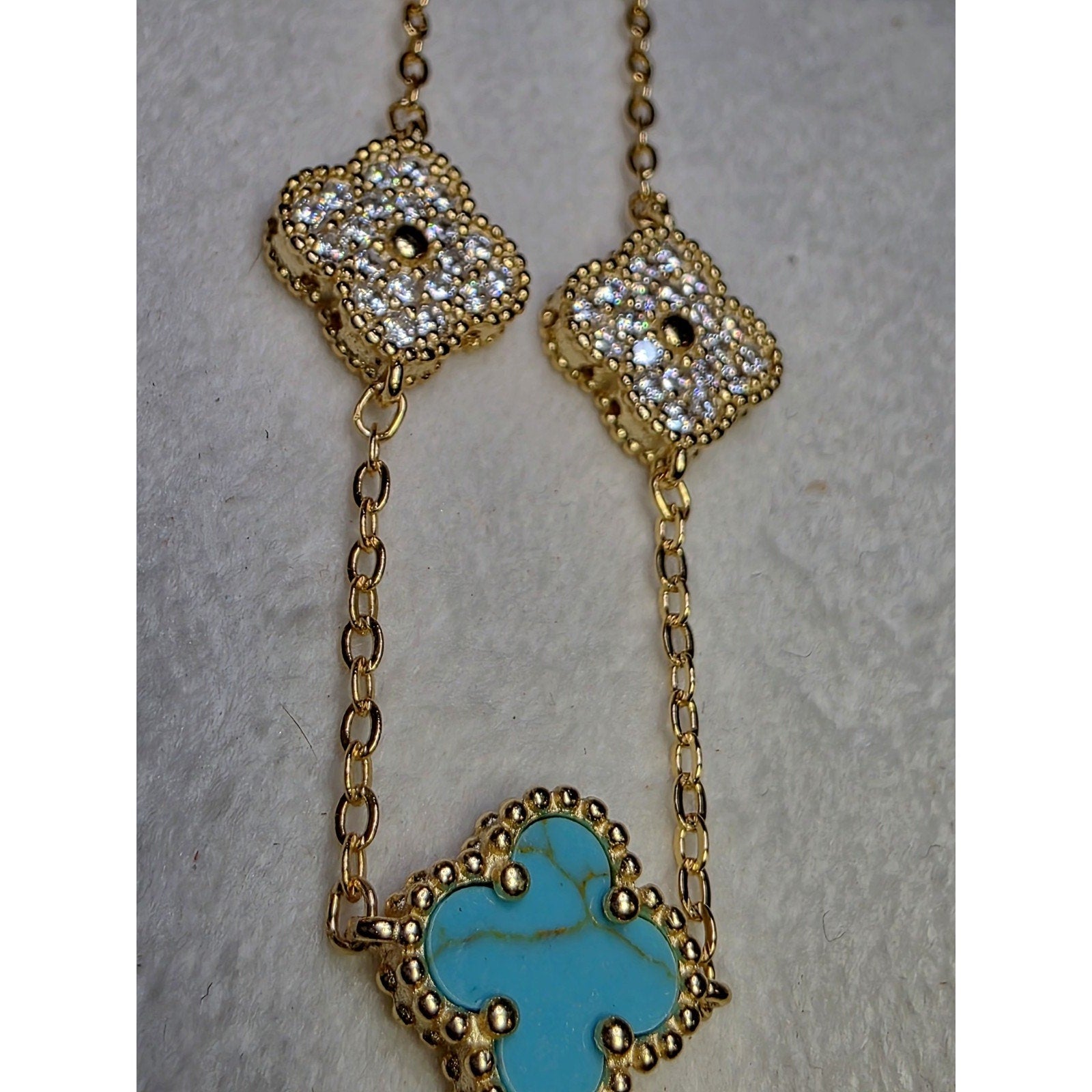 7+1" Turquoise&Moissanite Alternating Bracelet Gold over 925 Sterling Silver