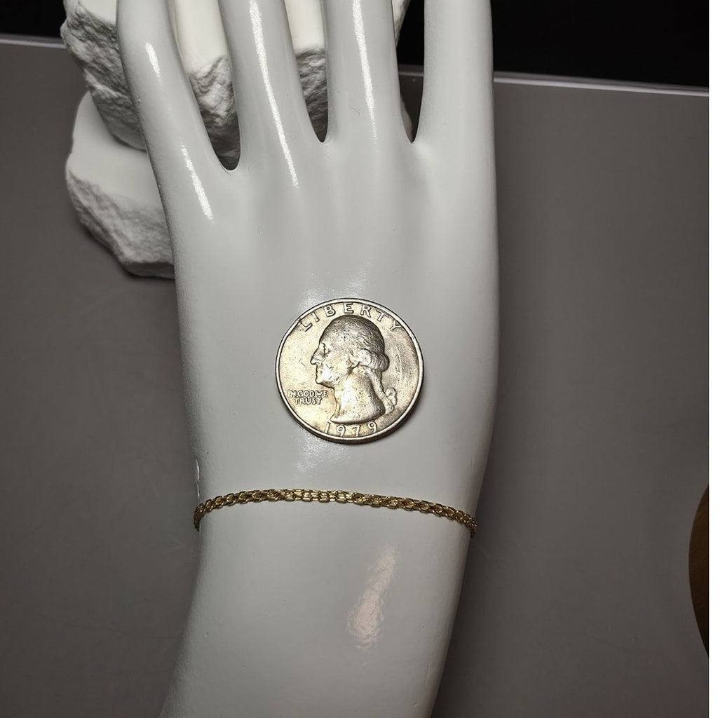 Solid 10k Yellow Gold 1.6mm Bizmark Dainty Bracelet 7.5 Inches