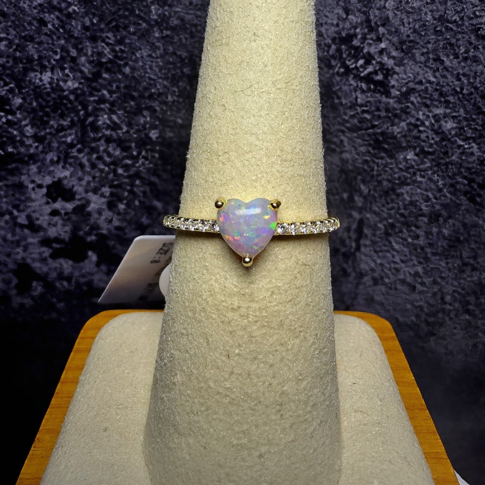 Heart-Cut White Opal & Accent Stones Ring (Size 7.5) Gold Over 925 Silver