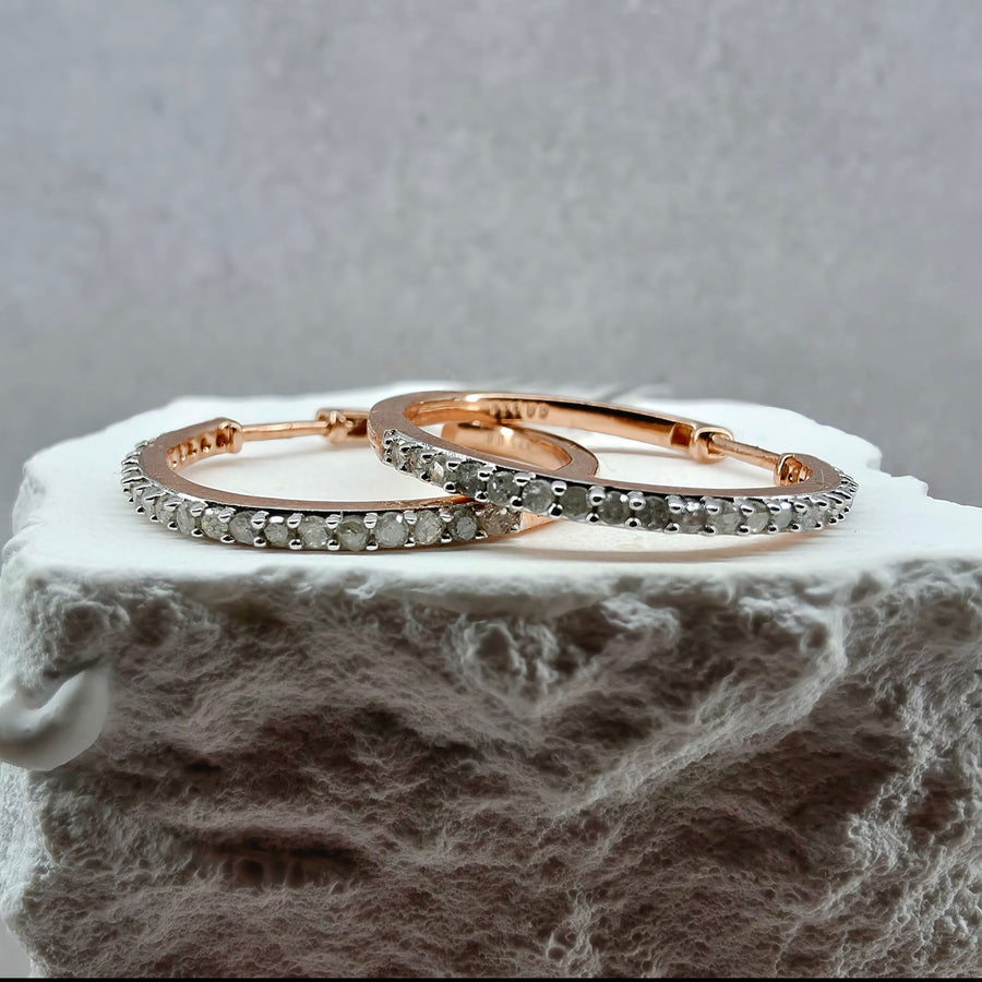0.50 CTW Natural Mined Diamond Hoop Earrings in Rose Gold Over Silver, 20.5 mm