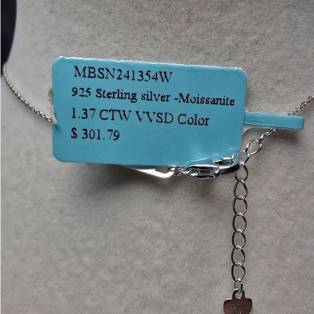 1.37 CTW Moissanite Clover Circle Pendant Necklace 18+1" 925 Silver