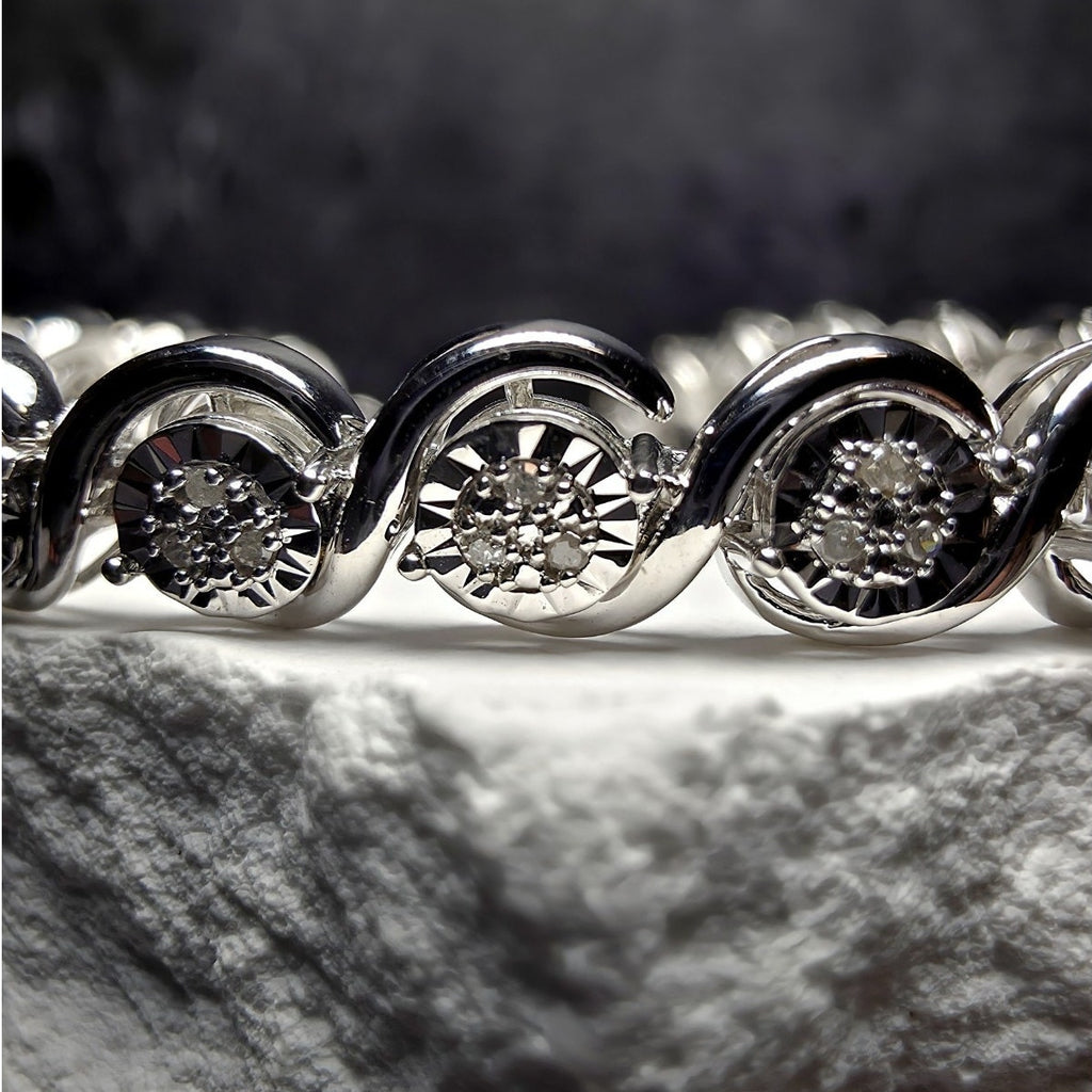 7.5" Natural Diamond S-Link Bezel Set Bracelet 0.25ctw Sterling Silver 6.6mm