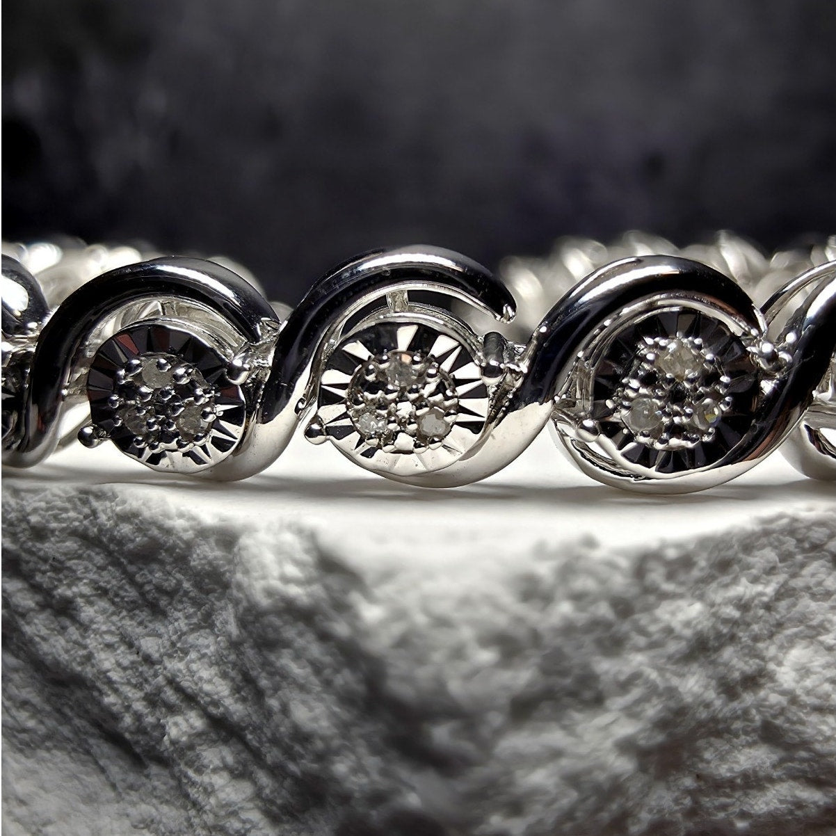 7.5" Natural Diamond S-Link Bezel Set Bracelet 0.25ctw Sterling Silver 6.6mm