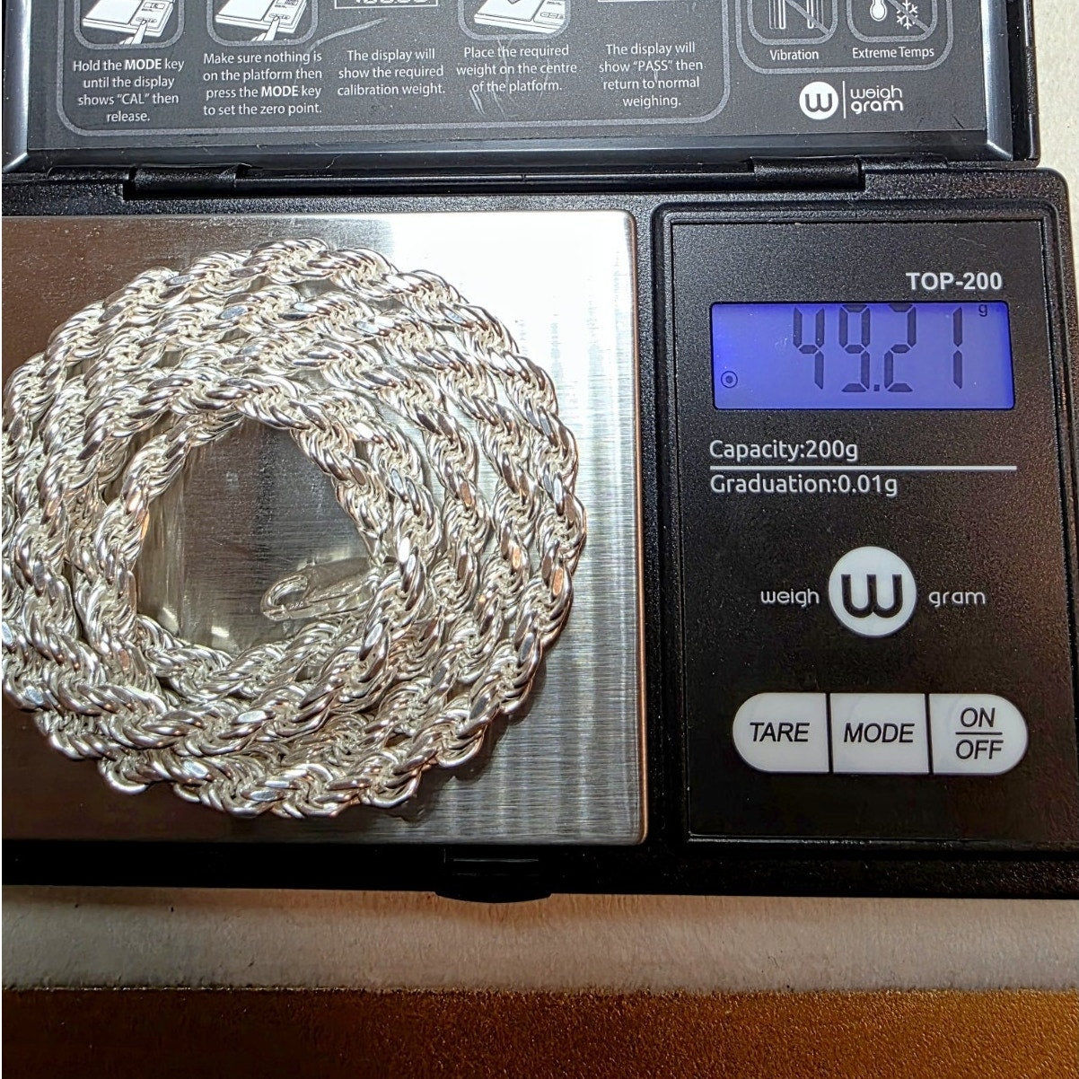 925 Sterling Silver Rope Chain | 26" Length, 5mm, 50g