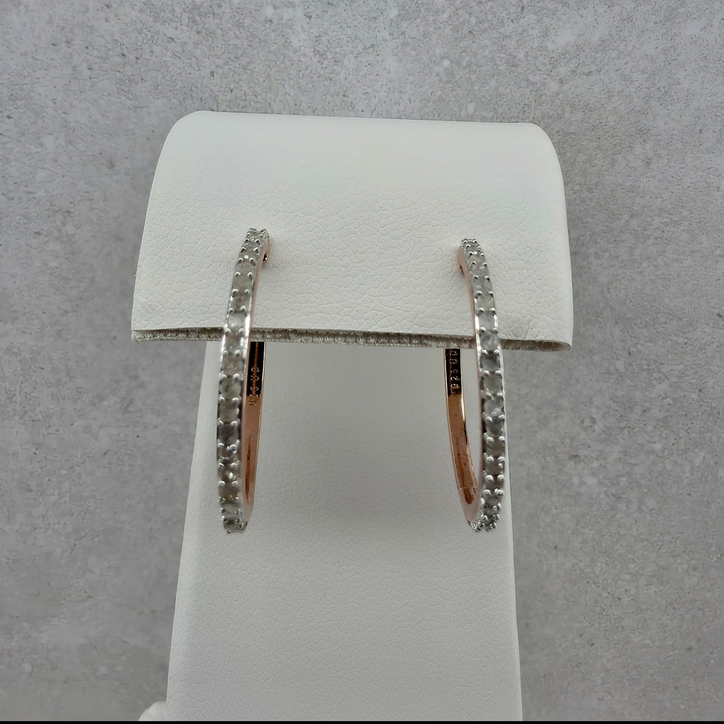 0.50 CTW Natural Mined Diamond Hoop Earrings in Rose Gold Over Silver, 20.5 mm