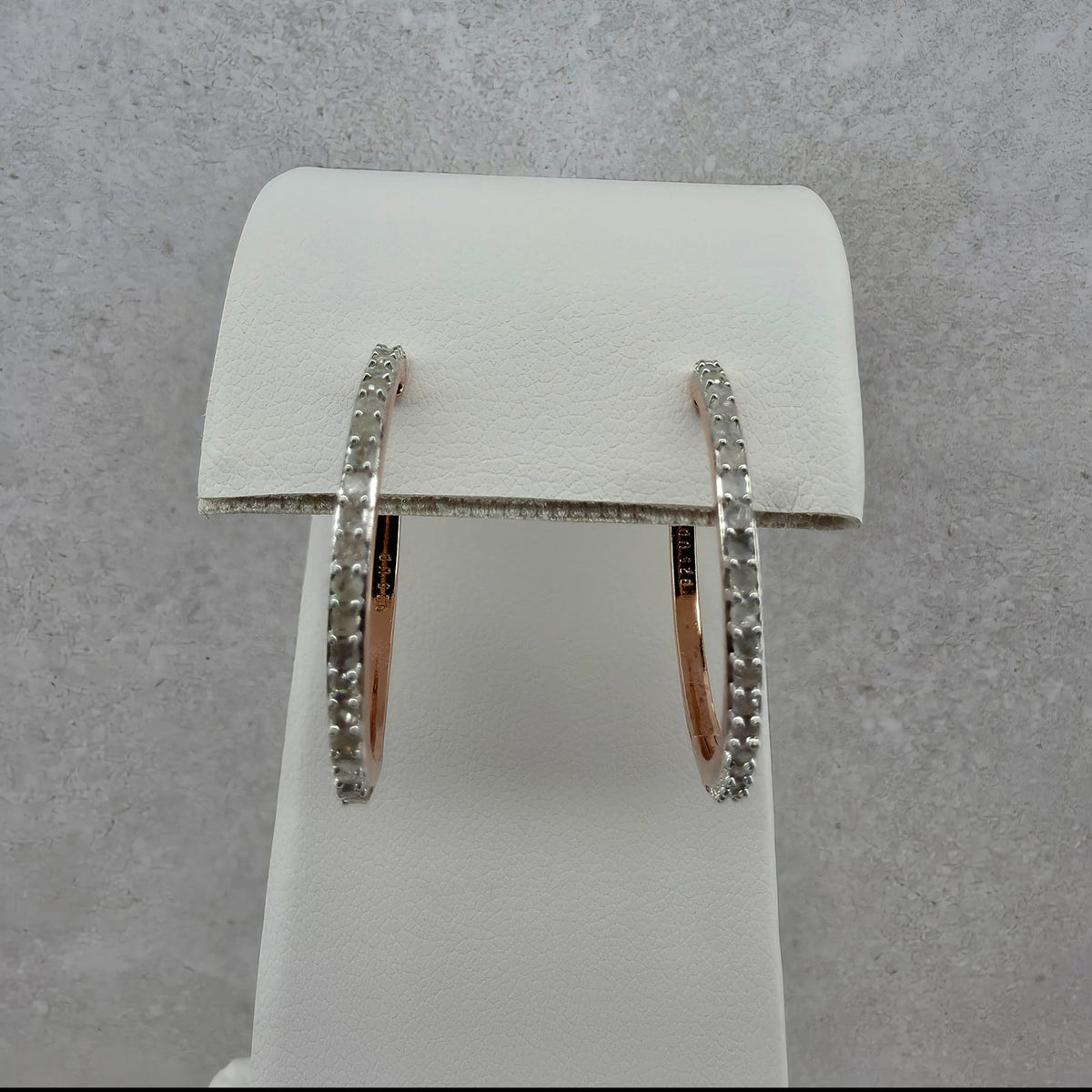 0.50 CTW Natural Mined Diamond Hoop Earrings in Rose Gold Over Silver, 20.5 mm