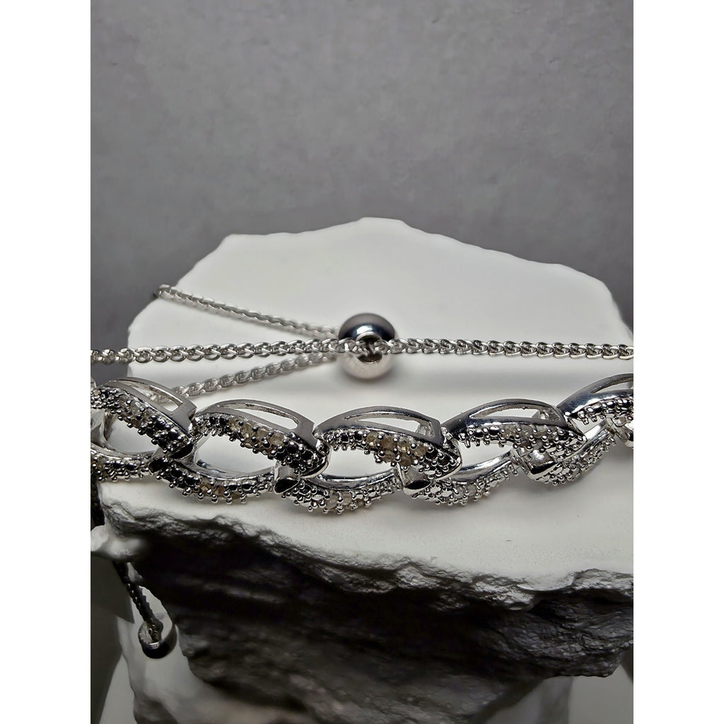 6-9" Adjustable 0.23ct Natural Diamond Infinity Bracelet 925 Sterling Silver
