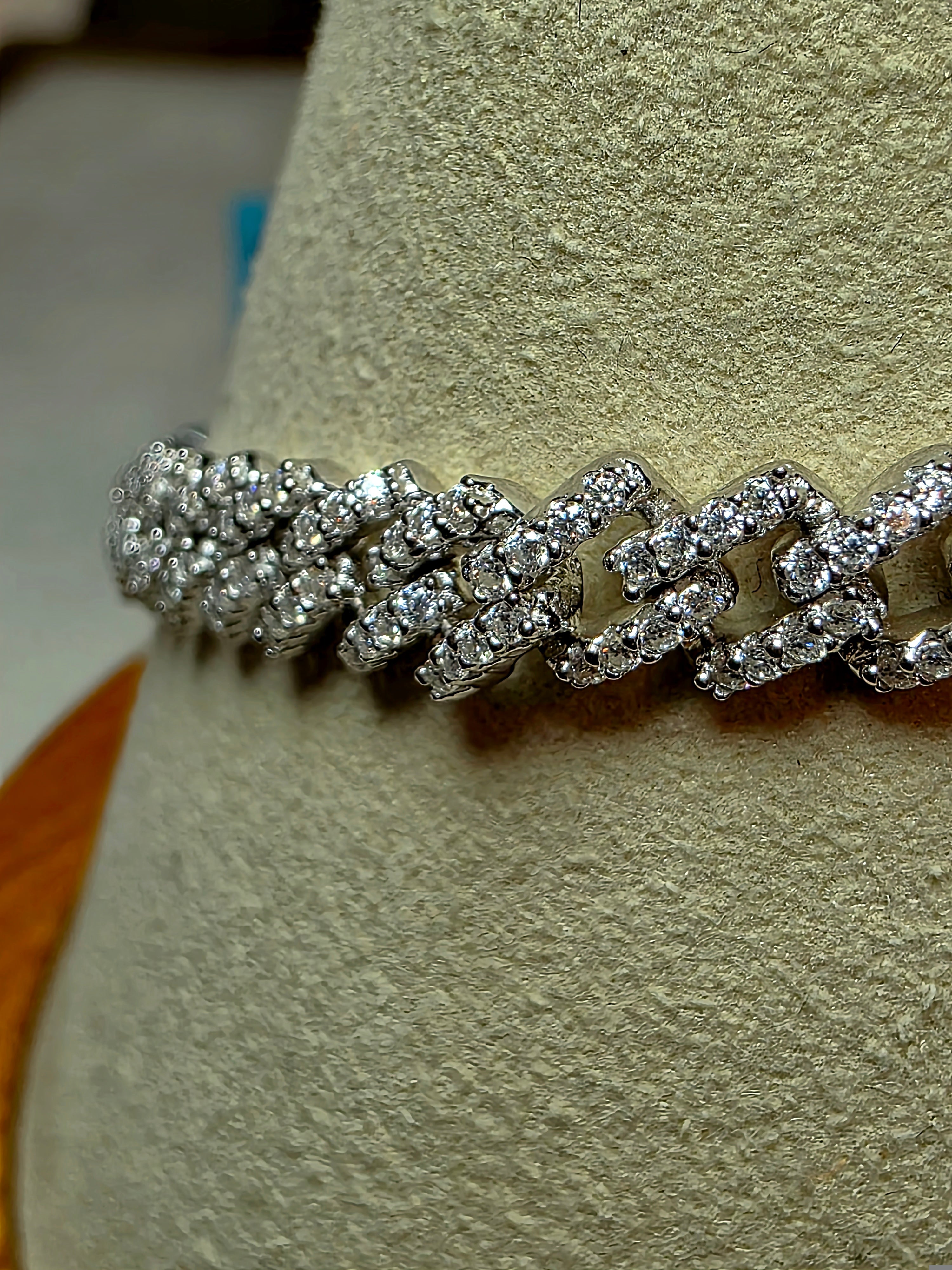 7.5" 6mm Pavé Moissanite Miami Cuban Bracelet Box Clasp 925 Silver 12.19g